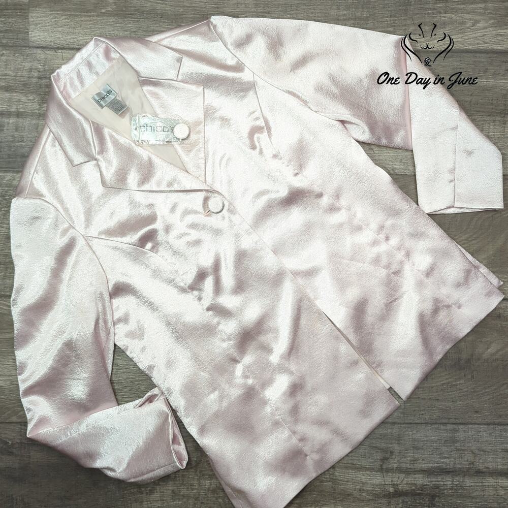 Chico's Soiree Shine Laraina Jacket Pink Metallic Blazer NWT Size 2 (12)